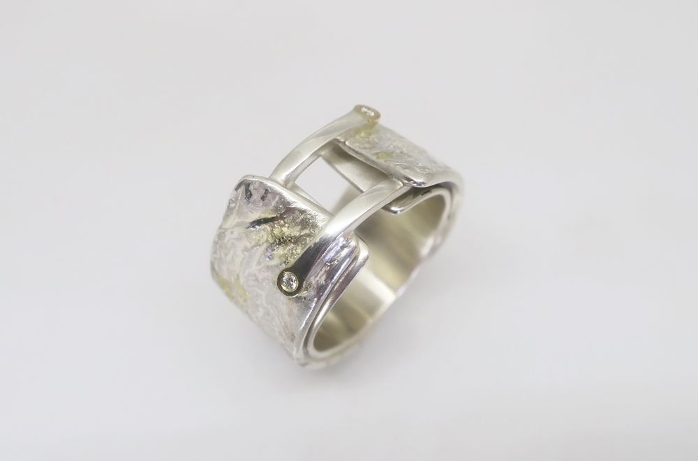 Anneau Homme/femme "Tectonique" avec 2 diamants