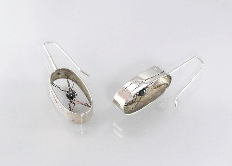 Boucles d'oreilles "Eclairs" (argent, or jaune, perle) Boucles d'oreilles "Eclairs" (argent, or jaune, perle)